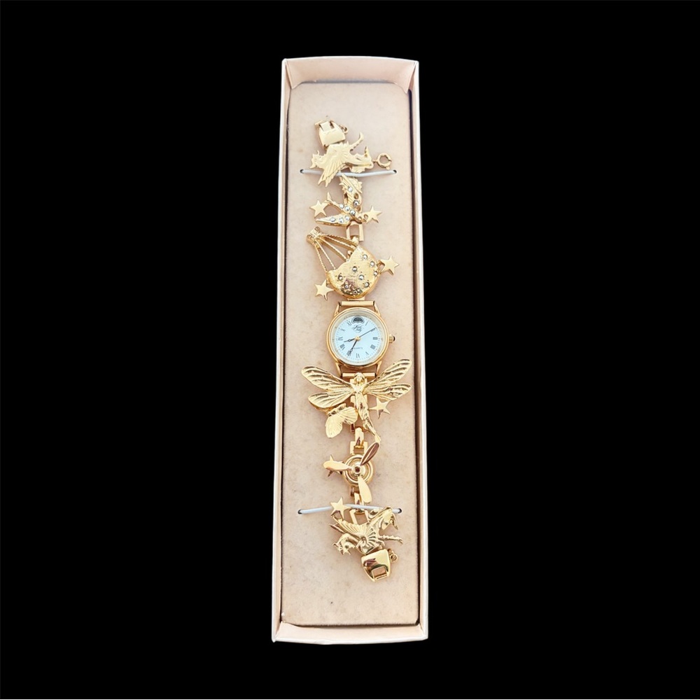 Vintage Kirk’s Folly Fairy Charm Bracelet Watch Gold Tone Enchanted Original Box - Picture 3 of 6